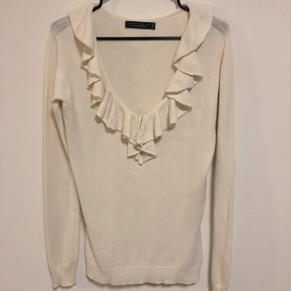 Twin-Set cream ruffle sweater